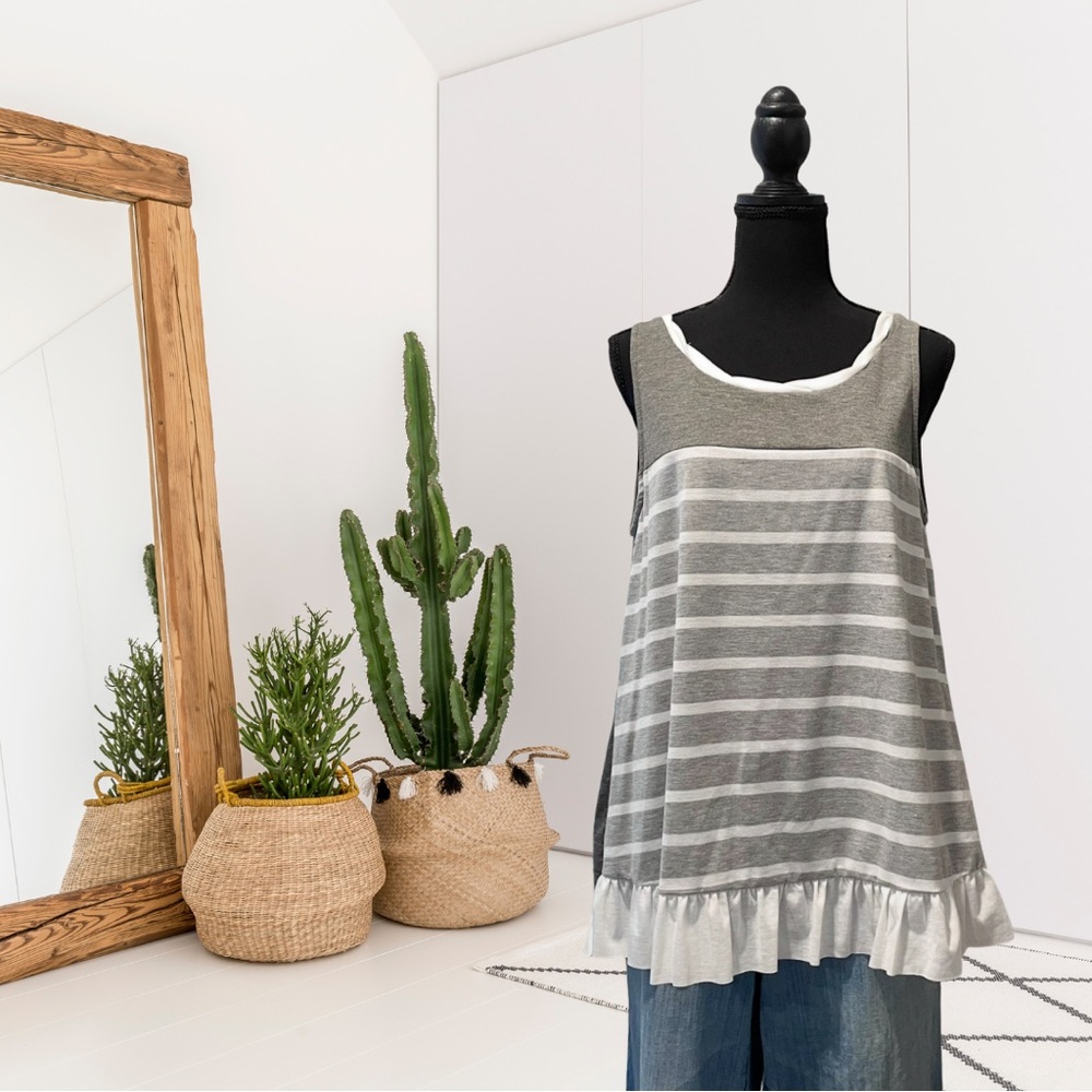 Umgee Sleeveless Striped Ruffle Back Top